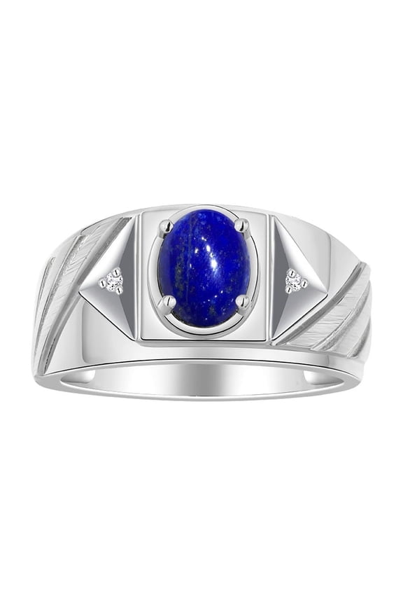 Men's Rings Sterling Silver Rings Classic Designer Style 8X6MM Oval Gemstone & Diamond Ring Lapis Lazuli Birthstone Rings For Men Size 11
