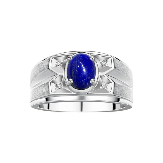 RYLOS Men's Rings Sterling Silver Rings Classic Designer Style 8X6MM Oval Gemstone & Diamond Ring Lapis Sepyember Birthstone Rings For Men, Size 10