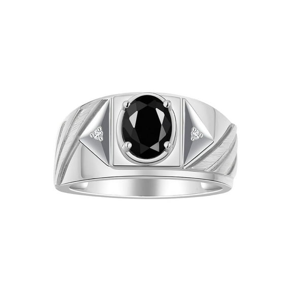 RYLOS Men's Rings Sterling Silver Rings Classic Designer Style 8X6MM Oval Gemstone & Diamond Ring Onyx October Birthstone Rings For Men Size 12