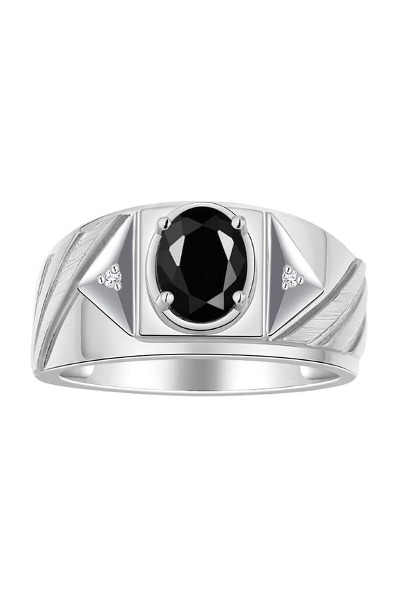 Men's Rings Sterling Silver Rings Classic Designer Style 8X6MM Oval Gemstone & Diamond Ring Onyx October Birthstone Rings For Men Size 12