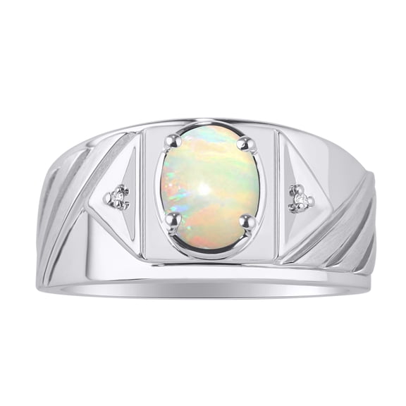 RYLOS Men's Rings Sterling Silver Rings Classic Designer Style 8X6MM Oval Gemstone & Diamond Ring Opal African Birthstone Rings For Men Size 10
