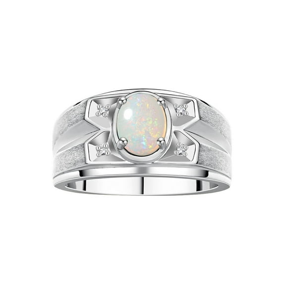 RYLOS Men's Rings Sterling Silver Rings Classic Designer Style 8X6MM Oval Gemstone & Diamond Ring Opal October Birthstone Rings For Men Size 12