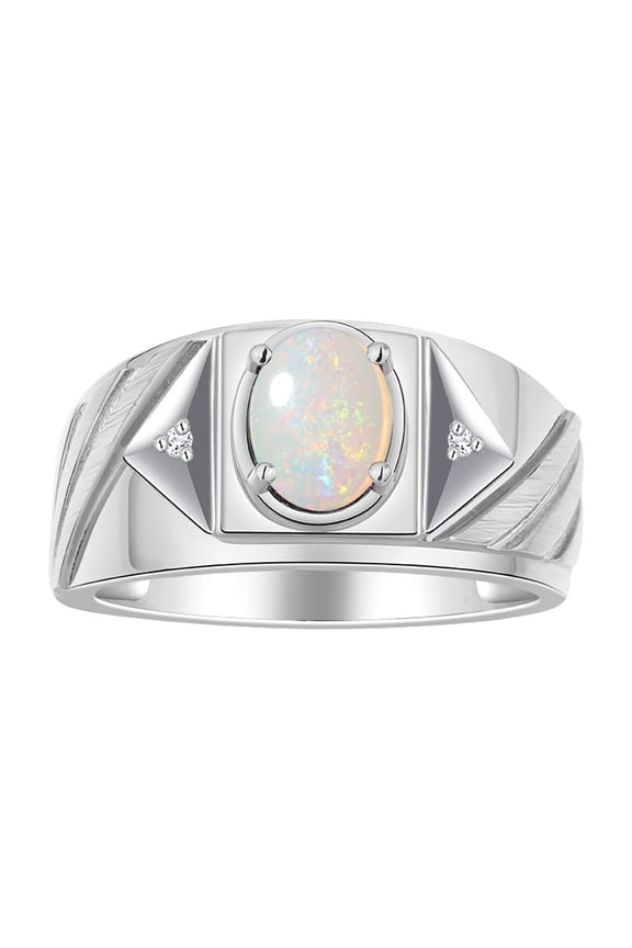 Men's Rings Sterling Silver Rings Classic Designer Style 8X6MM Oval Gemstone & Diamond Ring Opal October Birthstone Rings For Men Size 8