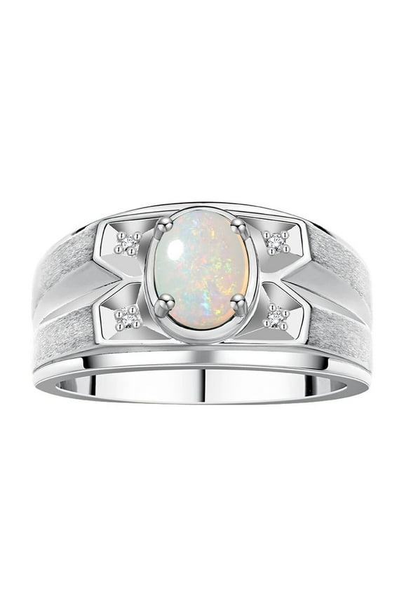 Men's Rings Sterling Silver Rings Classic Designer Style 8X6MM Oval Gemstone & Diamond Ring Opal October Birthstone Rings For Men Size 8