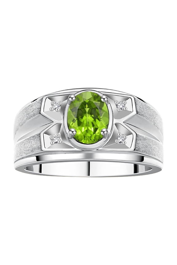 Men's Rings Sterling Silver Rings Classic Designer Style 8X6MM Oval Gemstone & Diamond Ring Peridot August Birthstone Rings For Men, Size 10
