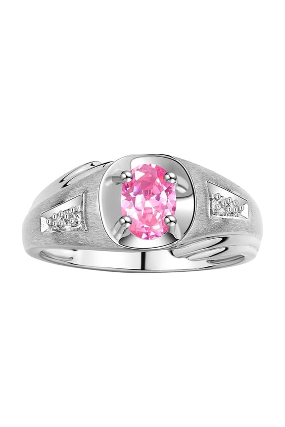 Men's Rings Sterling Silver Rings Classic Designer Style 8X6MM Oval Gemstone & Diamond Ring Pink Ice October Birthstone Rings For Men Size 10