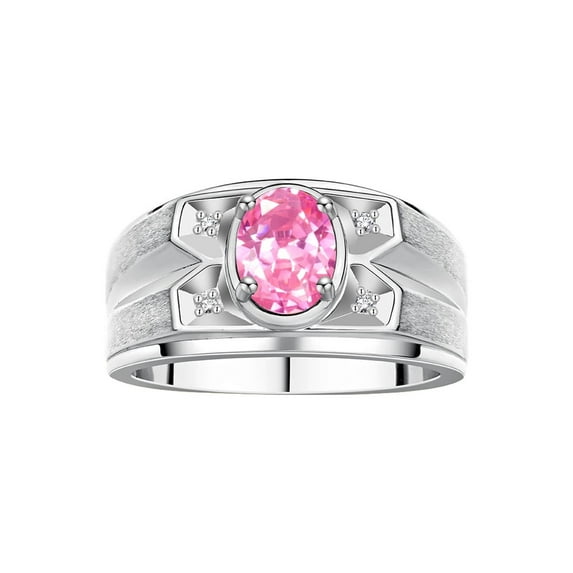 RYLOS Men's Rings Sterling Silver Rings Classic Designer Style 8X6MM Oval Gemstone & Diamond Ring Pink Ice October Birthstone Rings For Men, Size 8