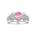 thumbnail image 1 of RYLOS Men's Rings Sterling Silver Rings Classic Designer Style 8X6MM Oval Gemstone & Diamond Ring Pink Ice Birthstone Rings For Men Size 9, 1 of 8