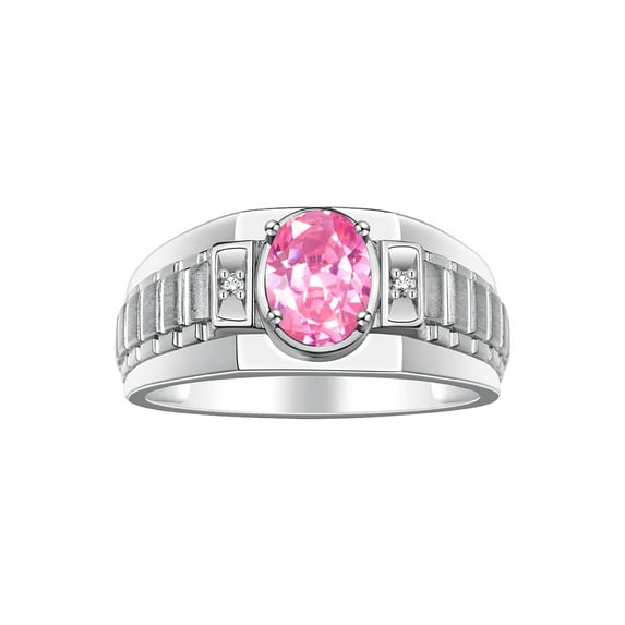 RYLOS Men's Rings Sterling Silver Rings Classic Designer Style 8X6MM Oval Gemstone & Diamond Ring Pink Ice Birthstone Rings For Men Size 9