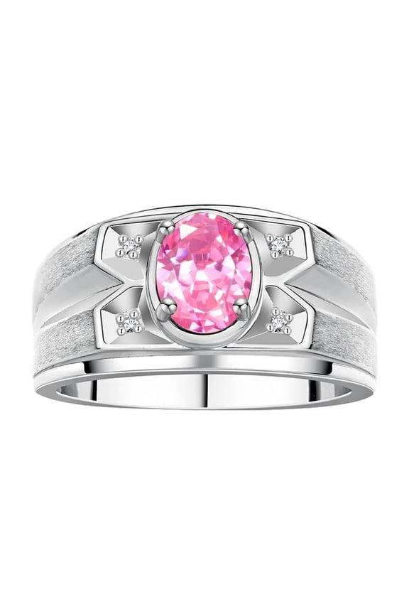 Men's Rings Sterling Silver Rings Classic Designer Style 8X6MM Oval Gemstone & Diamond Ring Pink Ice October Birthstone Rings For Men, Size 13