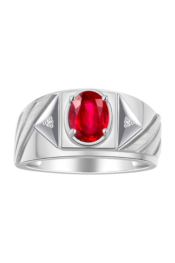 Men's Rings Sterling Silver Rings Classic Designer Style 8X6MM Oval Gemstone & Diamond Ring Ruby July Birthstone Rings For Men Size 10