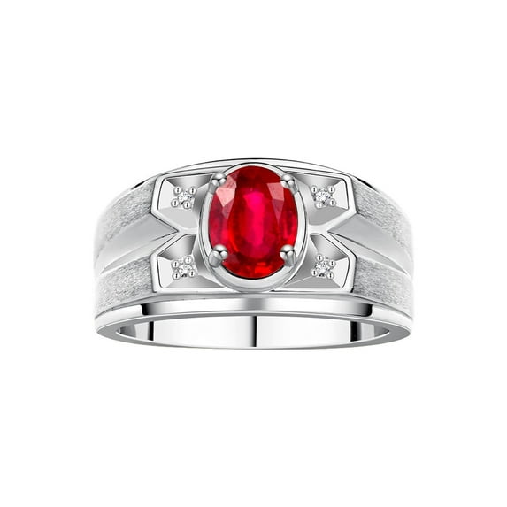 RYLOS Men's Rings Sterling Silver Rings Classic Designer Style 8X6MM Oval Gemstone & Diamond Ring Ruby July Birthstone Rings For Men, Size 10
