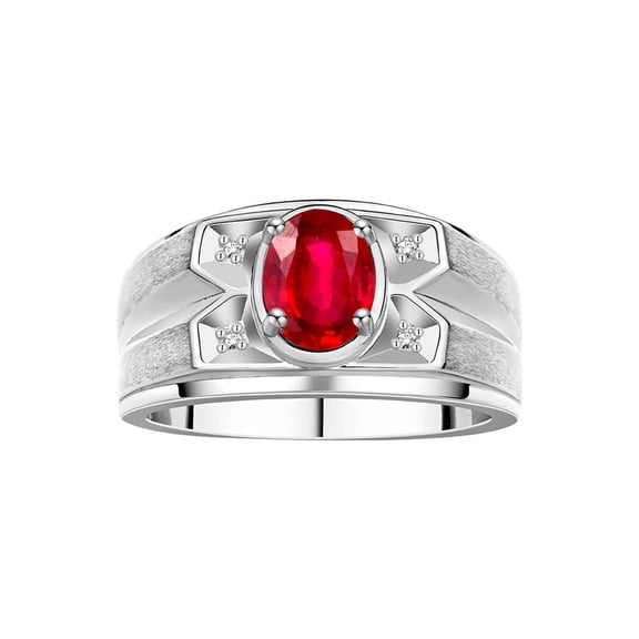RYLOS Men's Rings Sterling Silver Rings Classic Designer Style 8X6MM Oval Gemstone &  Diamond Ring Ruby July Birthstone Rings For Men,  Size 10