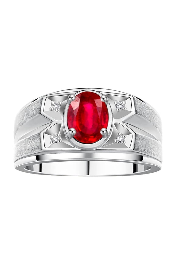 Men's Rings Sterling Silver Rings Classic Designer Style 8X6MM Oval Gemstone & Diamond Ring Ruby July Birthstone Rings For Men, Size 10