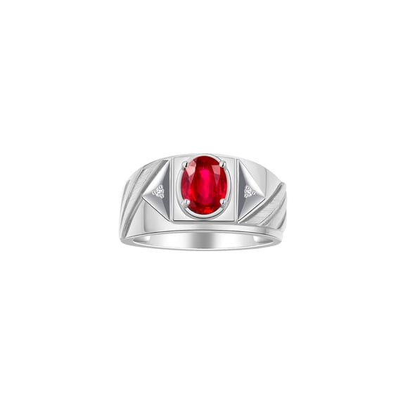 RYLOS Men's Rings Sterling Silver Rings Classic Designer Style 8X6MM Oval Gemstone & Diamond Ring Ruby July Birthstone Rings For Men Size 11