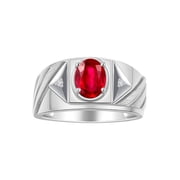 RYLOS Mens Rings Sterling Silver Rings Classic Designer Style 8X6MM Oval Gemstone & Diamond Ring Ruby July Birthstone Rings For Men Size 13