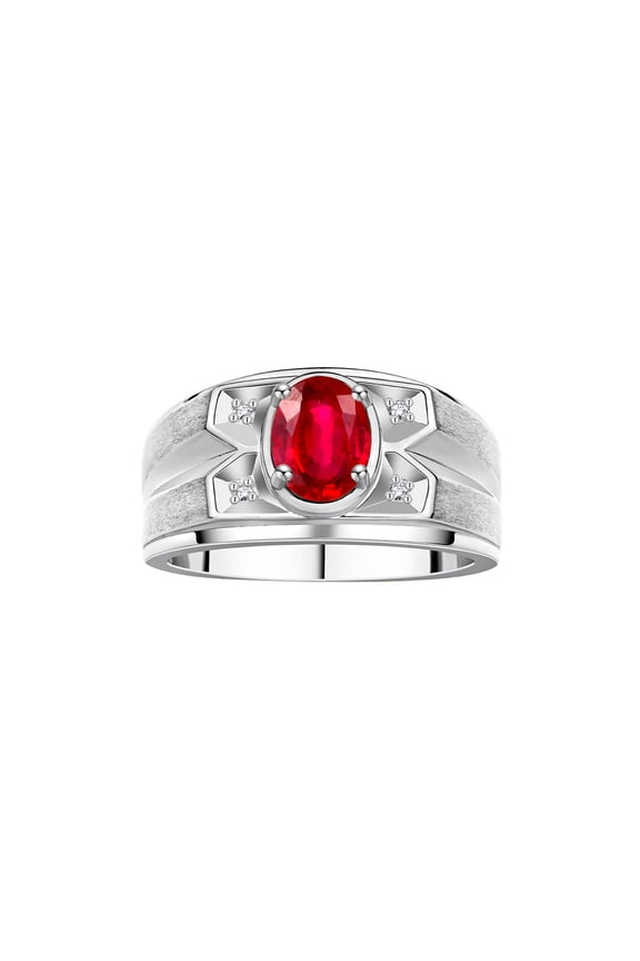 Men's Rings Sterling Silver Rings Classic Designer Style 8X6MM Oval Gemstone &  Diamond Ring Ruby July Birthstone Rings For Men,  Size 8