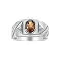thumbnail image 1 of RYLOS Men's Rings Sterling Silver Rings Classic Designer Style 8X6MM Oval Gemstone & Diamond Ring Smoky Quartz Birthstone Rings For Men Size 8, 1 of 7