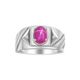 thumbnail image 1 of RYLOS Men's Rings Sterling Silver Rings Classic Designer Style 8X6MM Oval Gemstone & Diamond Ring Star Ruby Birthstone Rings For Men Size 13, 1 of 7