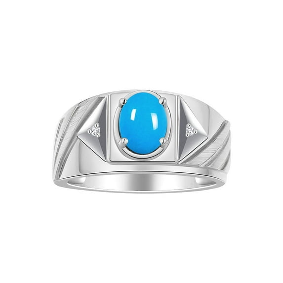 RYLOS Men's Rings Sterling Silver Rings Classic Designer Style 8X6MM Oval Gemstone & Diamond Ring Turquoise Birthstone Rings For Men Size 10