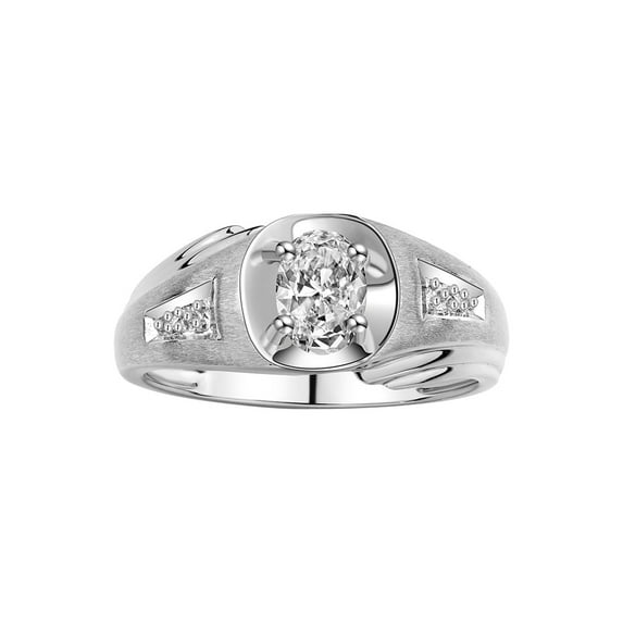 RYLOS Men's Rings Sterling Silver Rings Classic Designer Style 8X6MM Oval Gemstone & Diamond Ring White Topaz April Birthstone Rings For Men Size 13