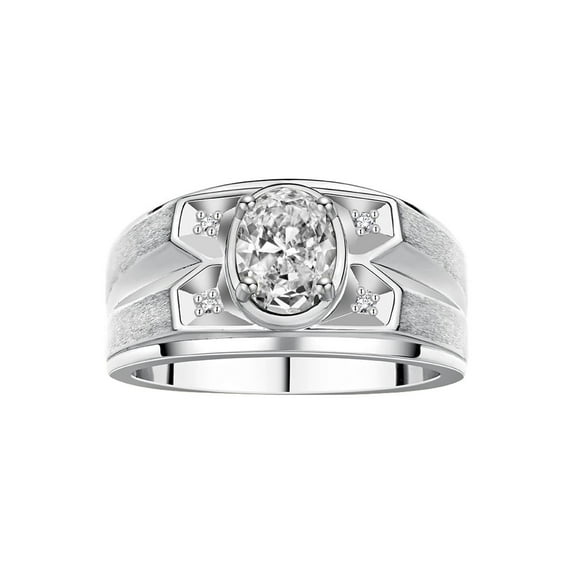 RYLOS Men's Rings Sterling Silver Rings Classic Designer Style 8X6MM Oval Gemstone & Diamond Ring White Topaz April Birthstone Rings For Men, Size 10