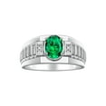 thumbnail image 1 of RYLOS Men's Rings Sterling Silver Rings Classic Designer Style 8X6MM Oval Gemstone & Diamond Ring Emerald May Birthstone Rings For Men Size 9, 1 of 8
