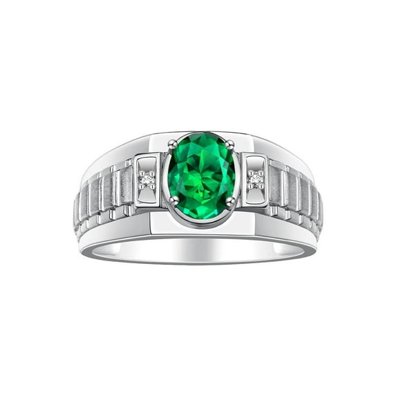 RYLOS Men's Rings Sterling Silver Rings Classic Designer Style 8X6MM Oval Gemstone & Diamond Ring Emerald May Birthstone Rings For Men Size 9