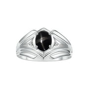 RYLOS Mens Rings Sterling Silver Rings Classic Designer Style 9X7MM Gemstone & Diamond Ring Black Star Sapphire March Birthstone Rings For Men, Size 13