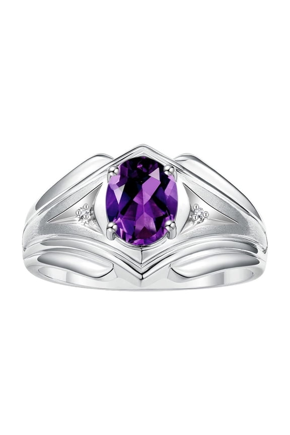 Men's Rings Sterling Silver Rings Classic Designer Style 9X7MM Oval Gemstone &  Diamond Ring Amethyst February Birthstone Rings For Men Size 11