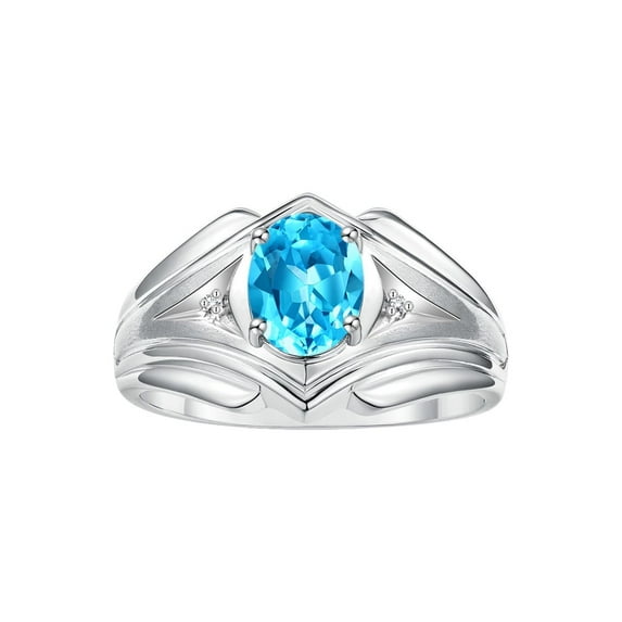 RYLOS Men's Rings Sterling Silver Rings Classic Designer Style 9X7MM Oval Gemstone & Diamond Ring Blue Topaz December Birthstone Rings For Men, Size 13