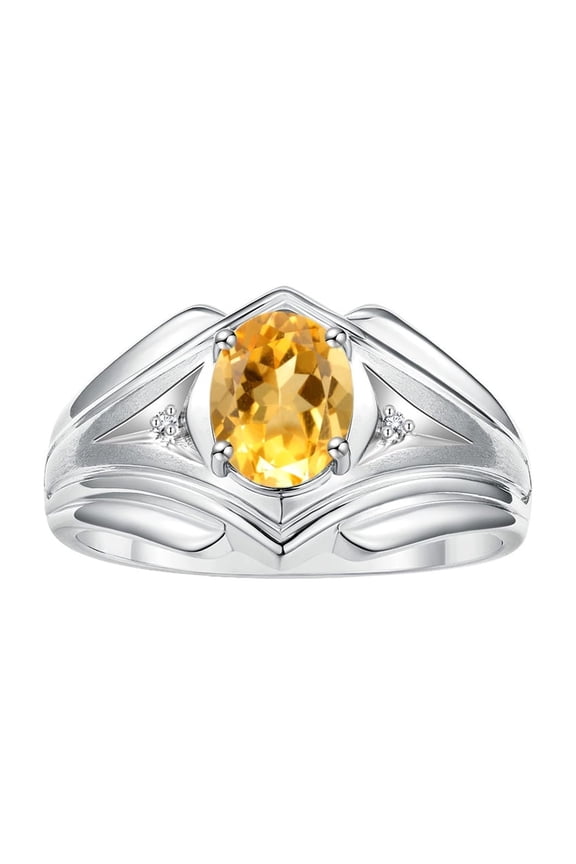 Men's Rings Sterling Silver Rings Classic Designer Style 9X7MM Oval Gemstone &  Diamond Ring Citrine November Birthstone Rings For Men Size 11