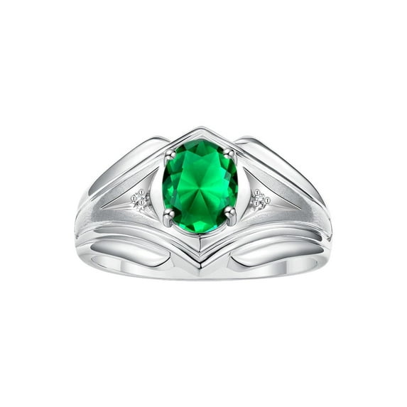 RYLOS Men's Rings Sterling Silver Rings Classic Designer Style 9X7MM Oval Gemstone & Diamond Ring Emerald May Birthstone Rings For Men Size 8