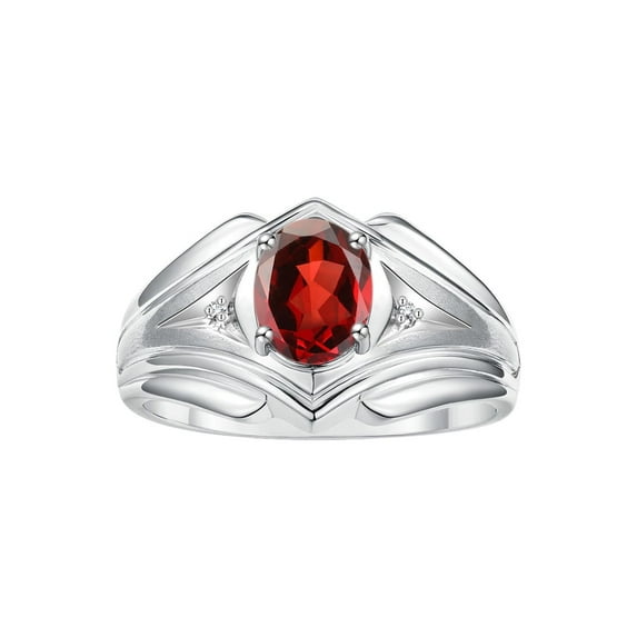RYLOS Men's Rings Sterling Silver Rings Classic Designer Style 9X7MM Oval Gemstone & Diamond Ring Garnet January Birthstone Rings For Men Size 8