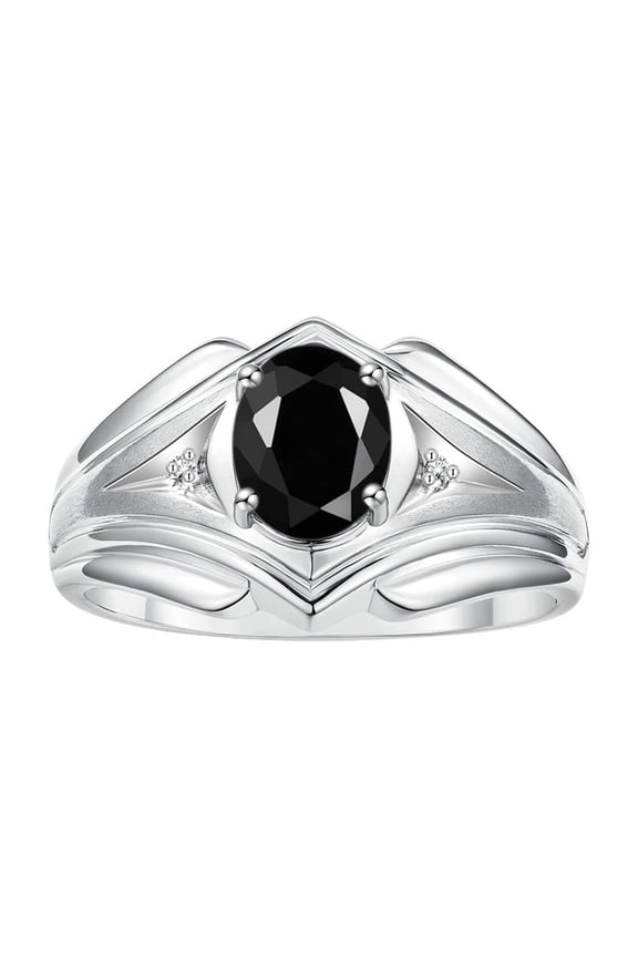 Men's Rings Sterling Silver Rings Classic Designer Style 9X7MM Oval Gemstone & Diamond Ring Onyx October Birthstone Rings For Men Size 11