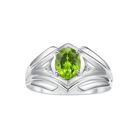 RYLOS Men's Rings Sterling Silver Rings Classic Designer Style 9X7MM Oval Gemstone & Diamond Ring Peridot August Birthstone Rings For Men Size 11