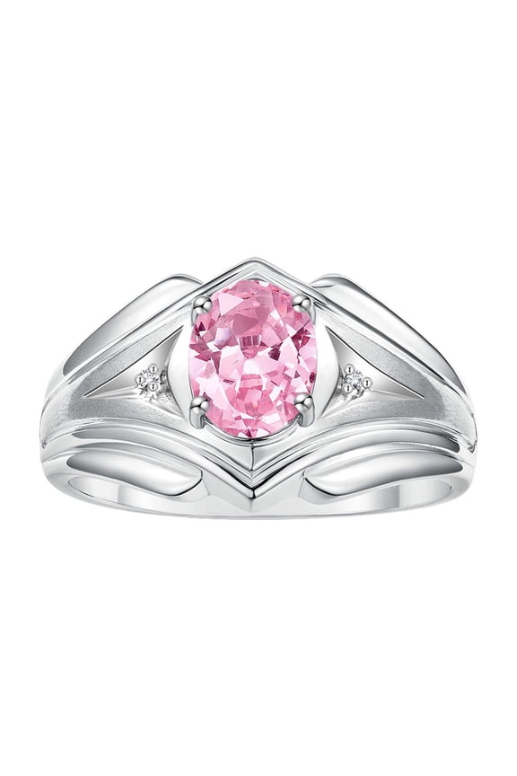 Men's Rings Sterling Silver Rings Classic Designer Style 9X7MM Oval Gemstone & Diamond Ring Pink Ice October Birthstone Rings For Men Size 8