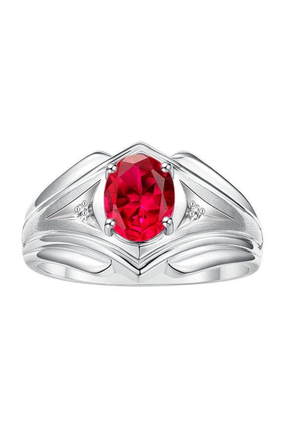 Men's Rings Sterling Silver Rings Classic Designer Style 9X7MM Oval Gemstone & Diamond Ring Ruby July Birthstone Rings For Men, Size 8
