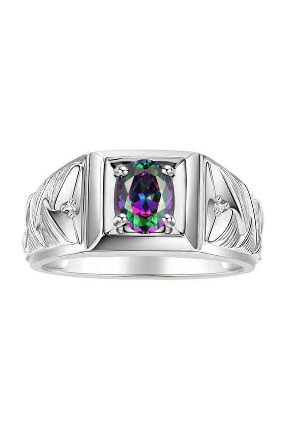 Men's Rings Sterling Silver Rings Designer Weave Band 7X5MM Oval Gemstone & Diamond Ring Alexandrite June Birthstone Rings For Men Size 8