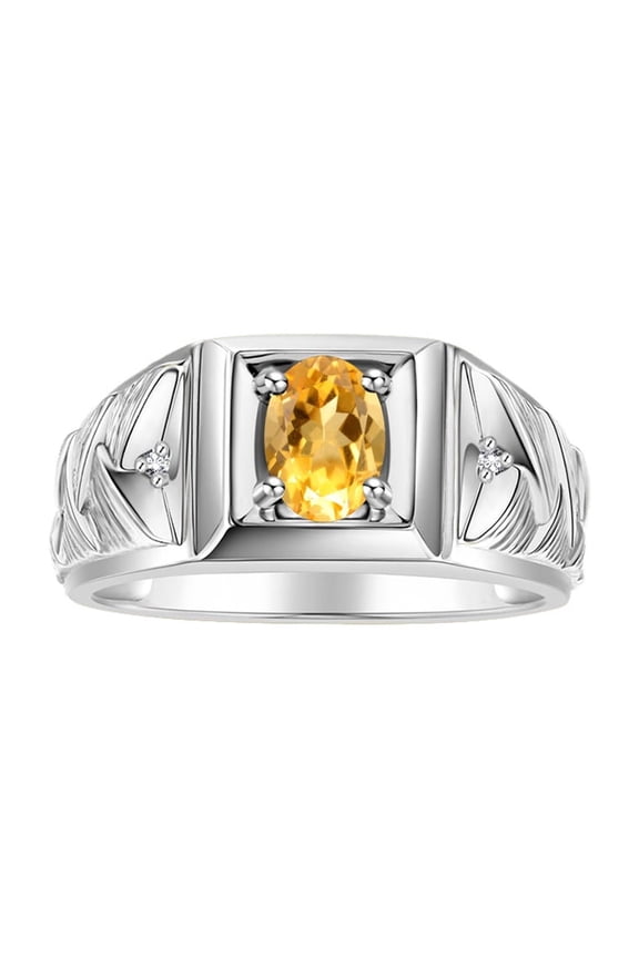 Men's Rings Sterling Silver Rings Designer Weave Band 7X5MM Oval Gemstone &  Diamond Ring Citrine November Birthstone Rings For Men Size 8