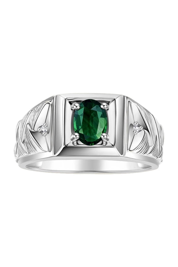 Men's Rings Sterling Silver Rings Designer Weave Band 7X5MM Oval Gemstone & Diamond Ring Green Sapphire September Birthstone Rings For Men Size 13