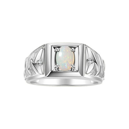 RYLOS Men's Rings Sterling Silver Rings Designer Weave Band 7X5MM Oval Gemstone & Diamond Ring Opal African October Birthstone Rings For Men Size 13