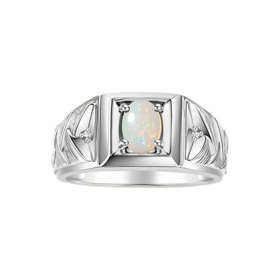 RYLOS Men's Rings Sterling Silver Rings Designer Weave Band 7X5MM Oval Gemstone & Diamond Ring Opal October Birthstone Rings For Men Size 11