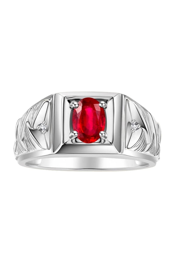 Men's Rings Sterling Silver Rings Designer Weave Band 7X5MM Oval Gemstone & Diamond Ring Ruby July Birthstone Rings For Men Size 10