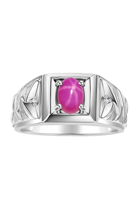 Men's Rings Sterling Silver Rings Designer Weave Band 7X5MM Oval Gemstone & Diamond Ring Star Ruby July Birthstone Rings For Men Size 8