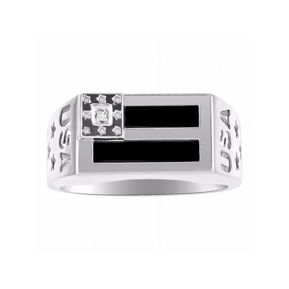 RYLOS Men's Rings Sterling Silver USA Flag Designer Ring With Diamonds and Black Onyx Rings For Men Size 8