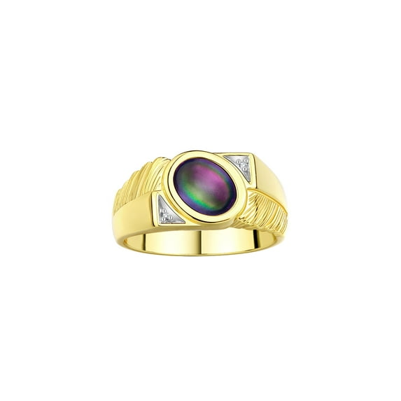 RYLOS Men's Rings Yellow Gold Plated Silver Cabochone Gemstone & Diamond Designer Alexandrite Rings For Men Size 11