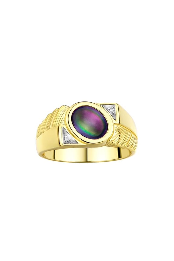 Men's Rings Yellow Gold Plated Silver Cabochone Gemstone & Diamond Designer Alexandrite Rings For Men Size 8