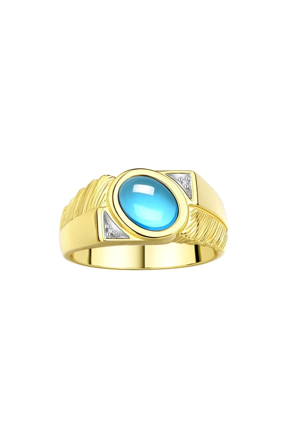 Men's Rings Yellow Gold Plated Silver Cabochone Gemstone & Diamond Designer Blue Topaz Rings For Men Size 11