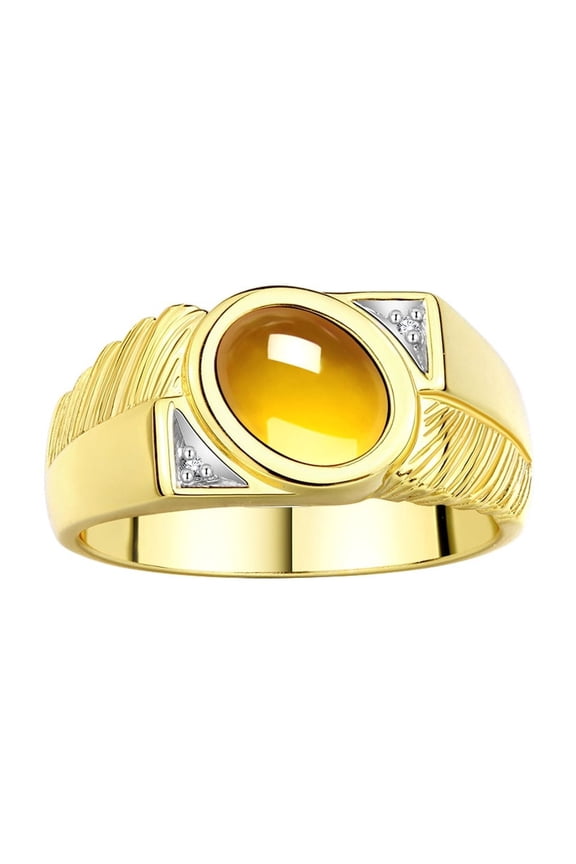Men's Rings Yellow Gold Plated Silver Cabochone Gemstone & Diamond Designer Citrine Rings For Men Size 12